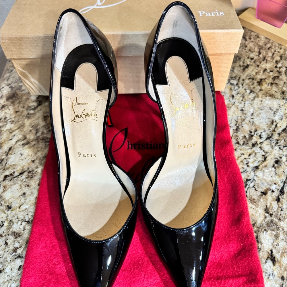 Christian Louboutin Black Patent Leather Pointed Stiletto Pumps - Picture 5 of 8